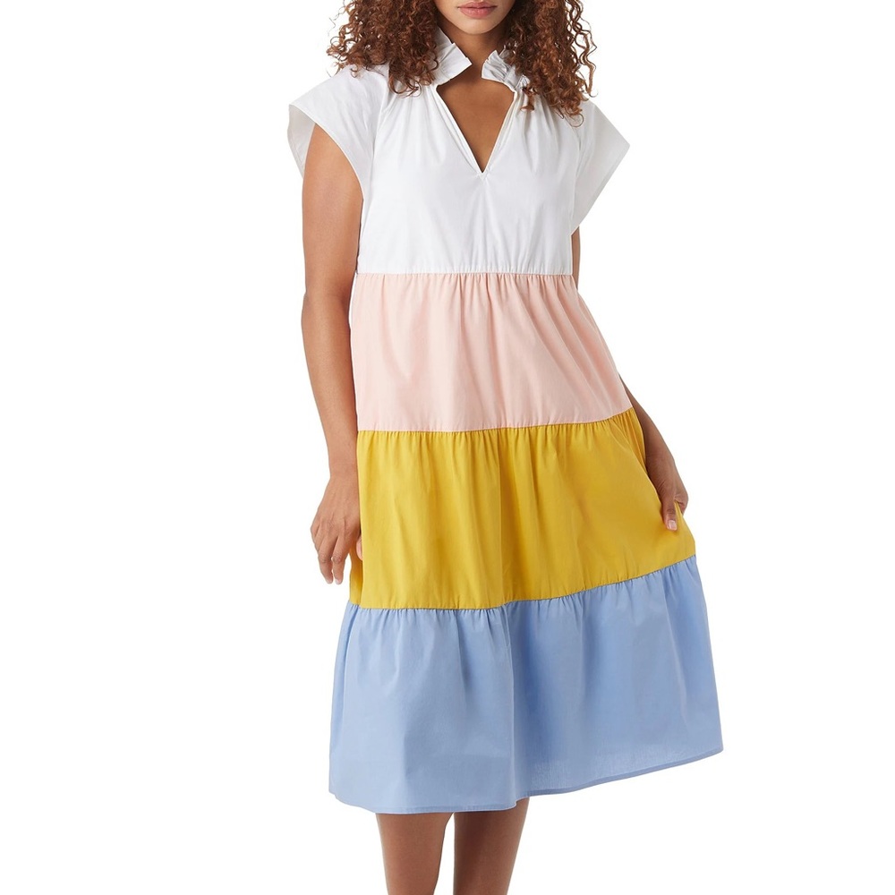 CROSBY by Mollie Burch Multicolor Tiered Color Block Watts Midi Dress